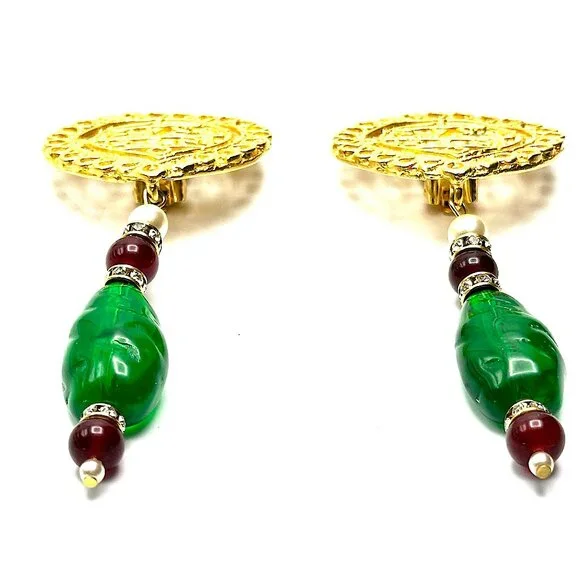 Vintage Kenneth Jay Lane Ornate Gold Clip-on Earrings — KJL Couture Collection - Picture 7 of 9